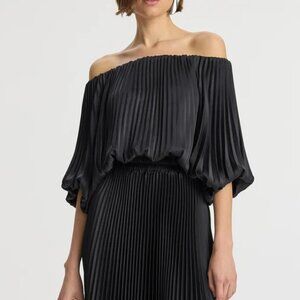 Sienna Satin Pleated Off Shoulder Dress by ALC
